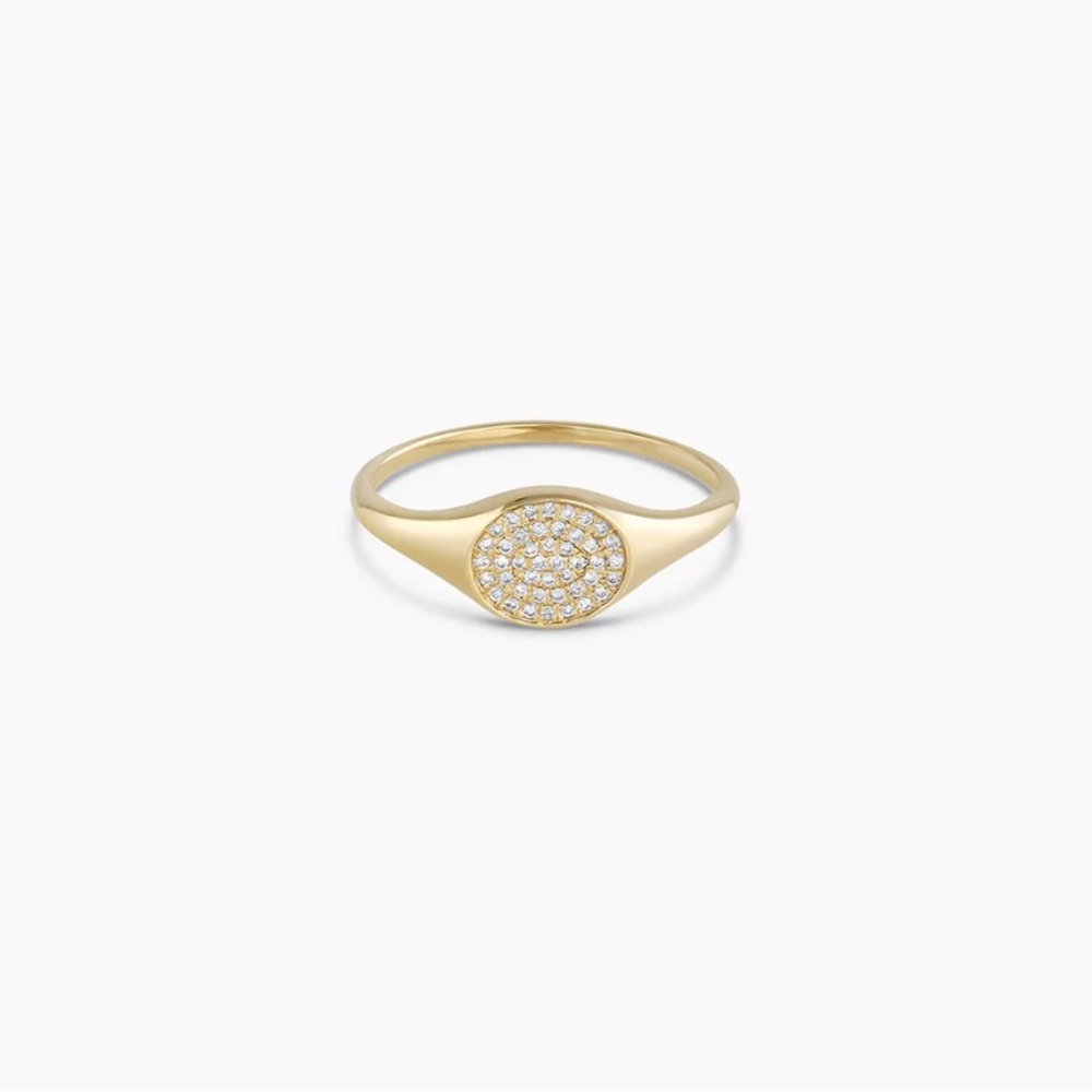 Gold Pavé Oval Signet Ring - Women's Jewelry